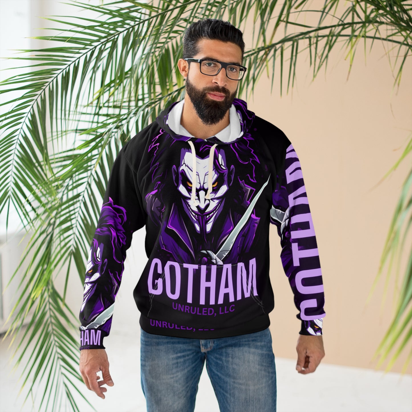 Gotham Purp Unisex Pullover Hoodie (AOP)