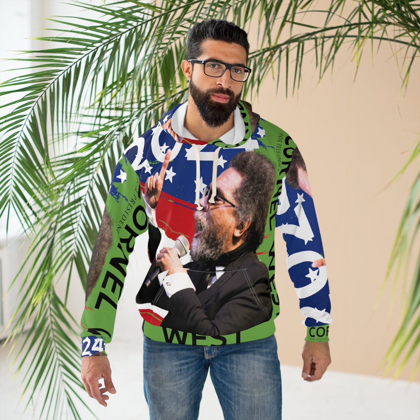 Green Cornel West Unisex Pullover Hoodie (AOP)