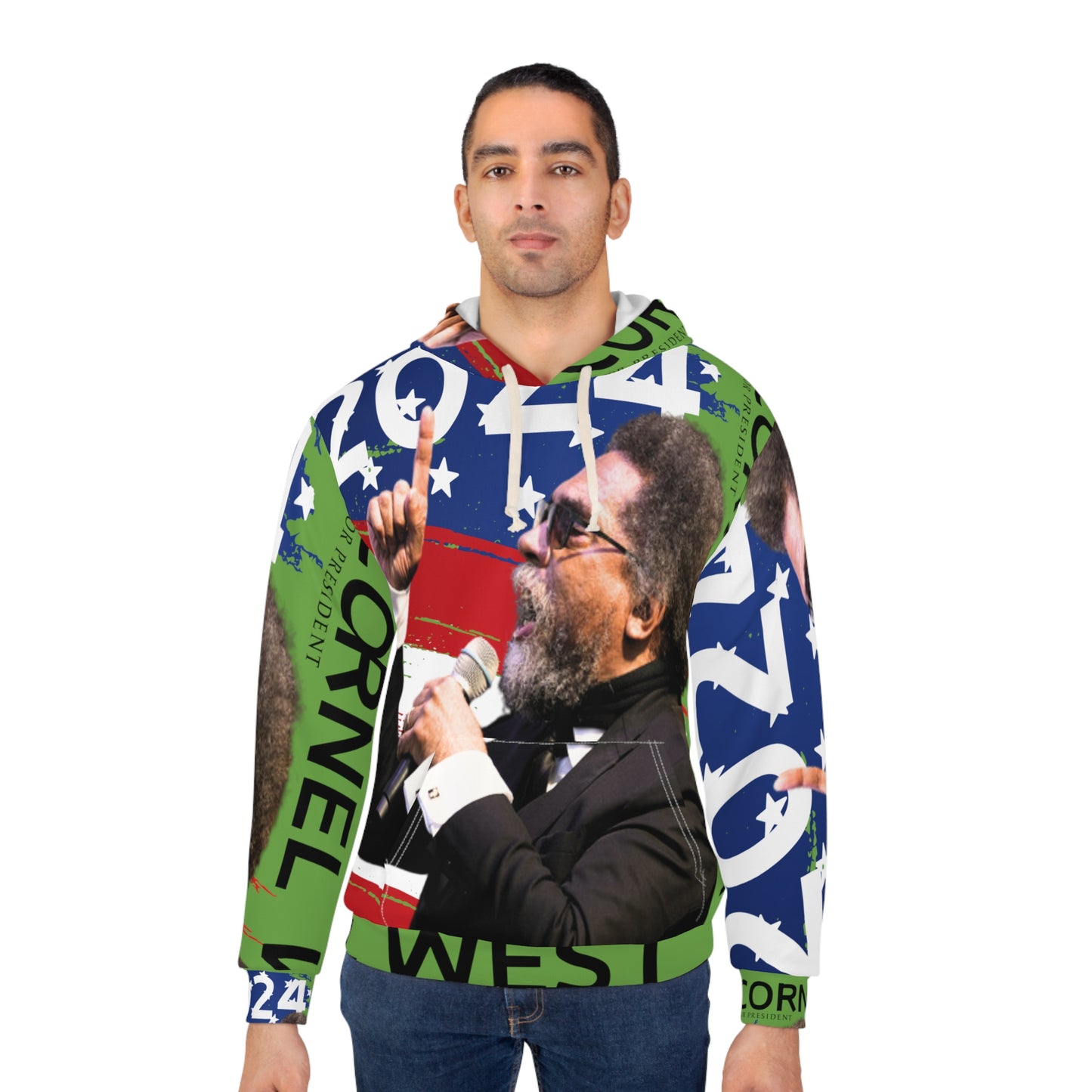 Green Cornel West Unisex Pullover Hoodie (AOP)