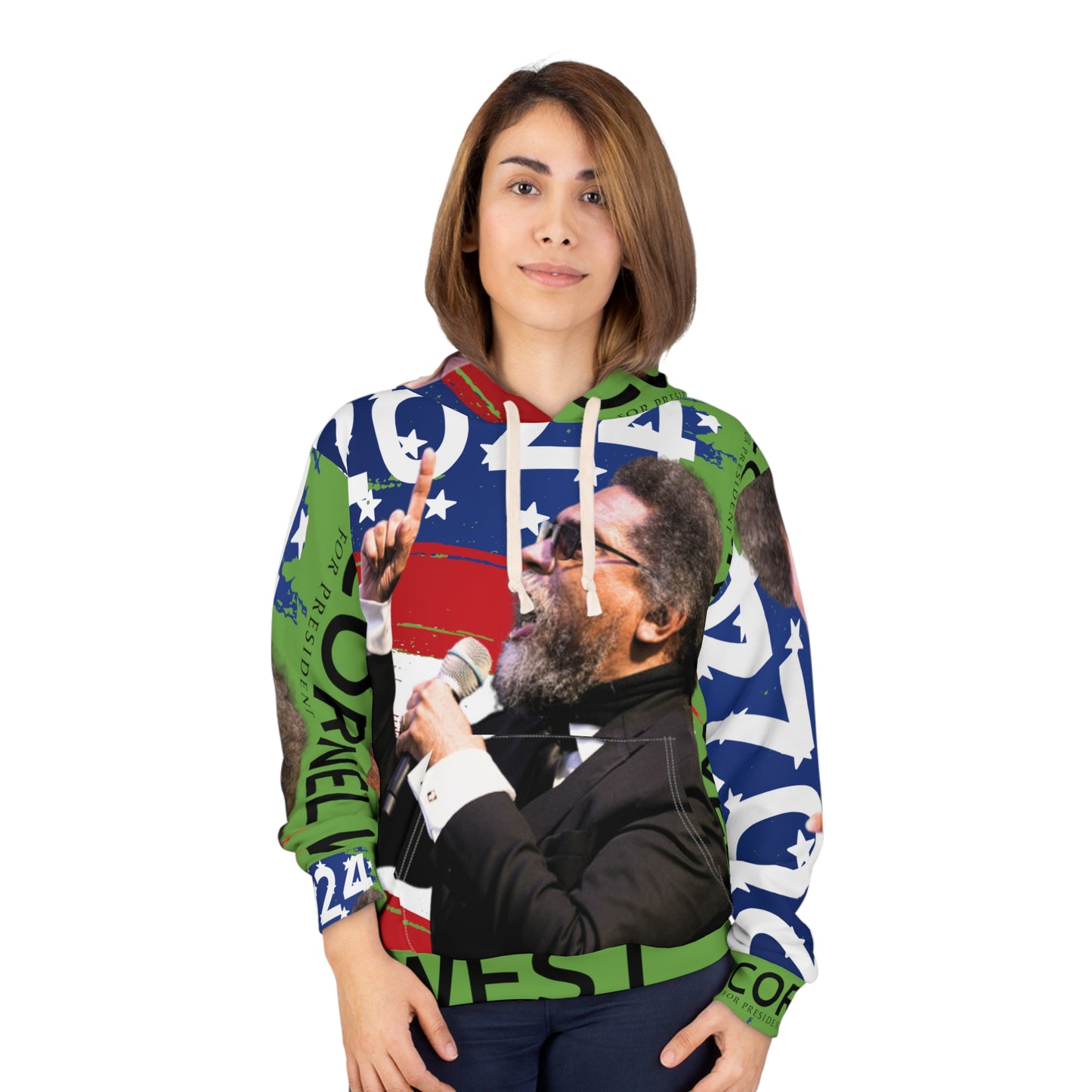 Green Cornel West Unisex Pullover Hoodie (AOP)