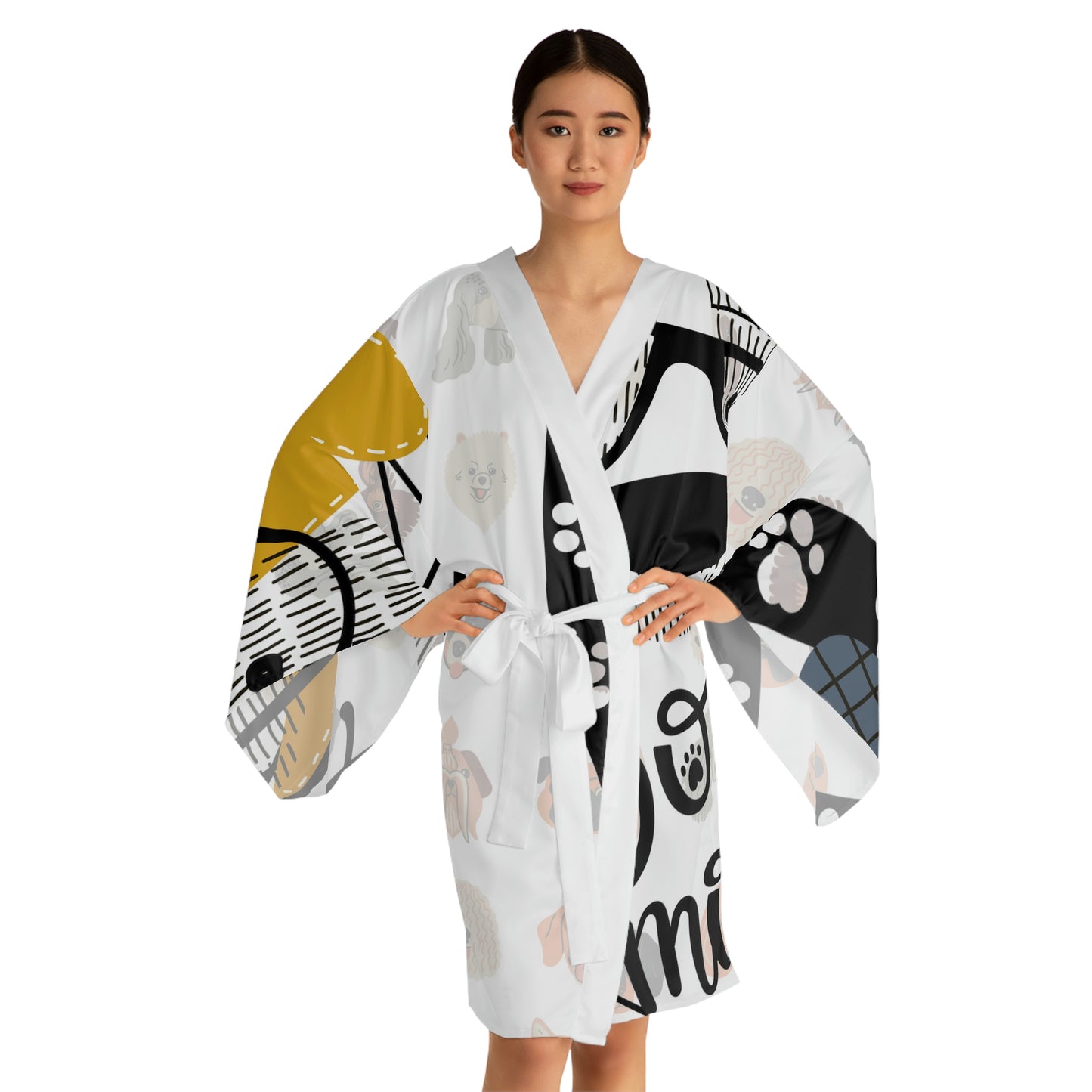 Dog Glasses Long Sleeve Kimono Robe (AOP)