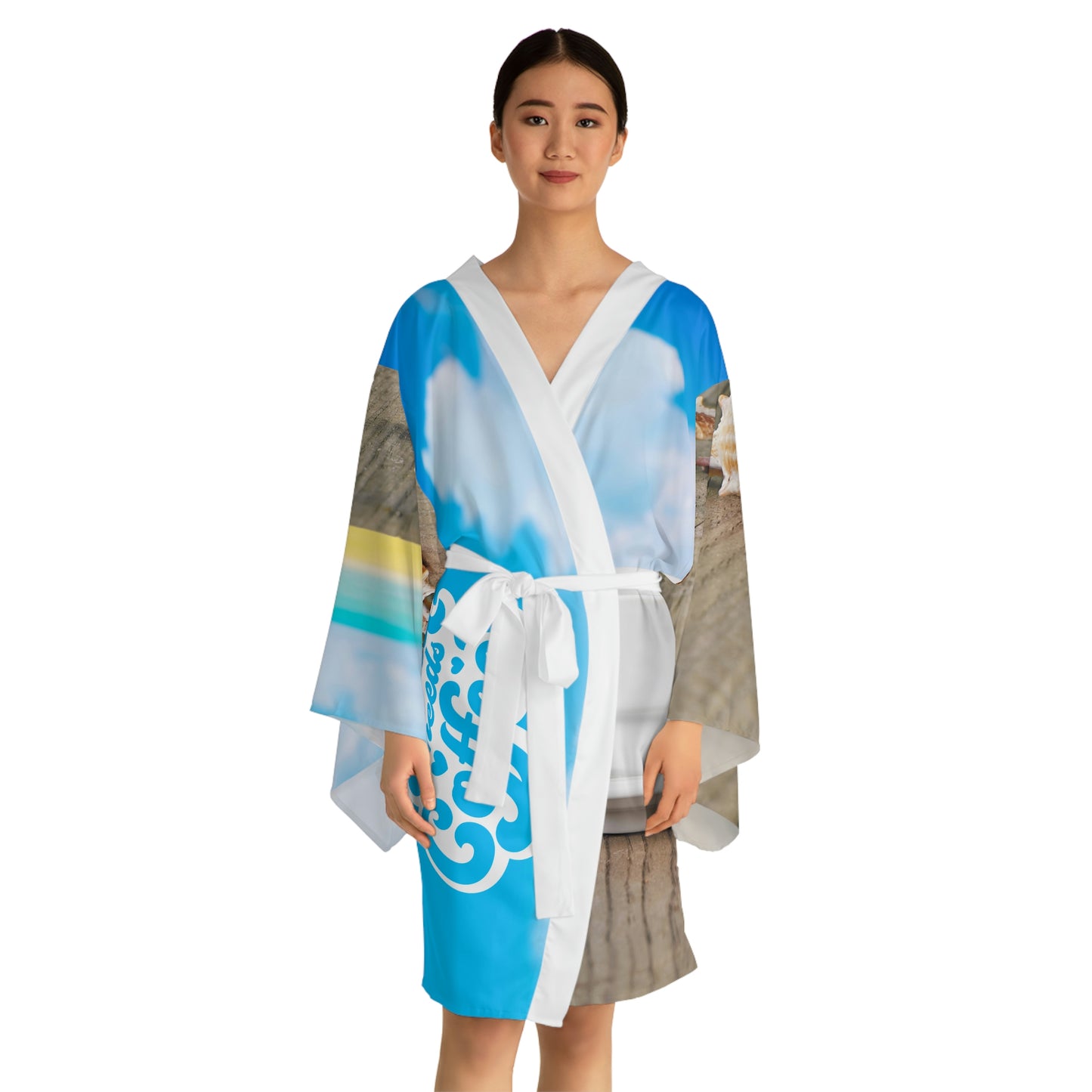 Coffee White Long Sleeve Kimono Robe (AOP)