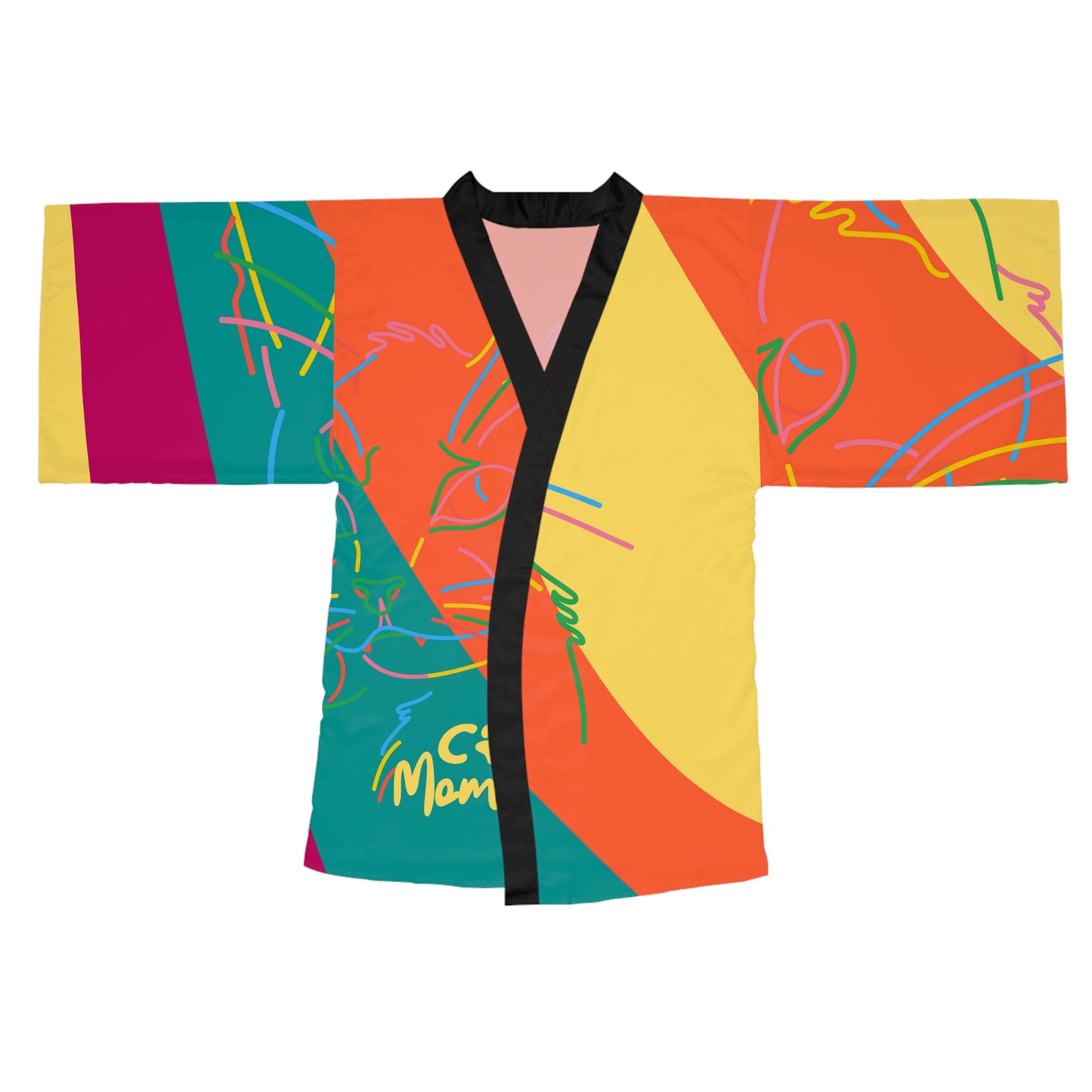 Cat Lines Long Sleeve Kimono Robe (AOP)