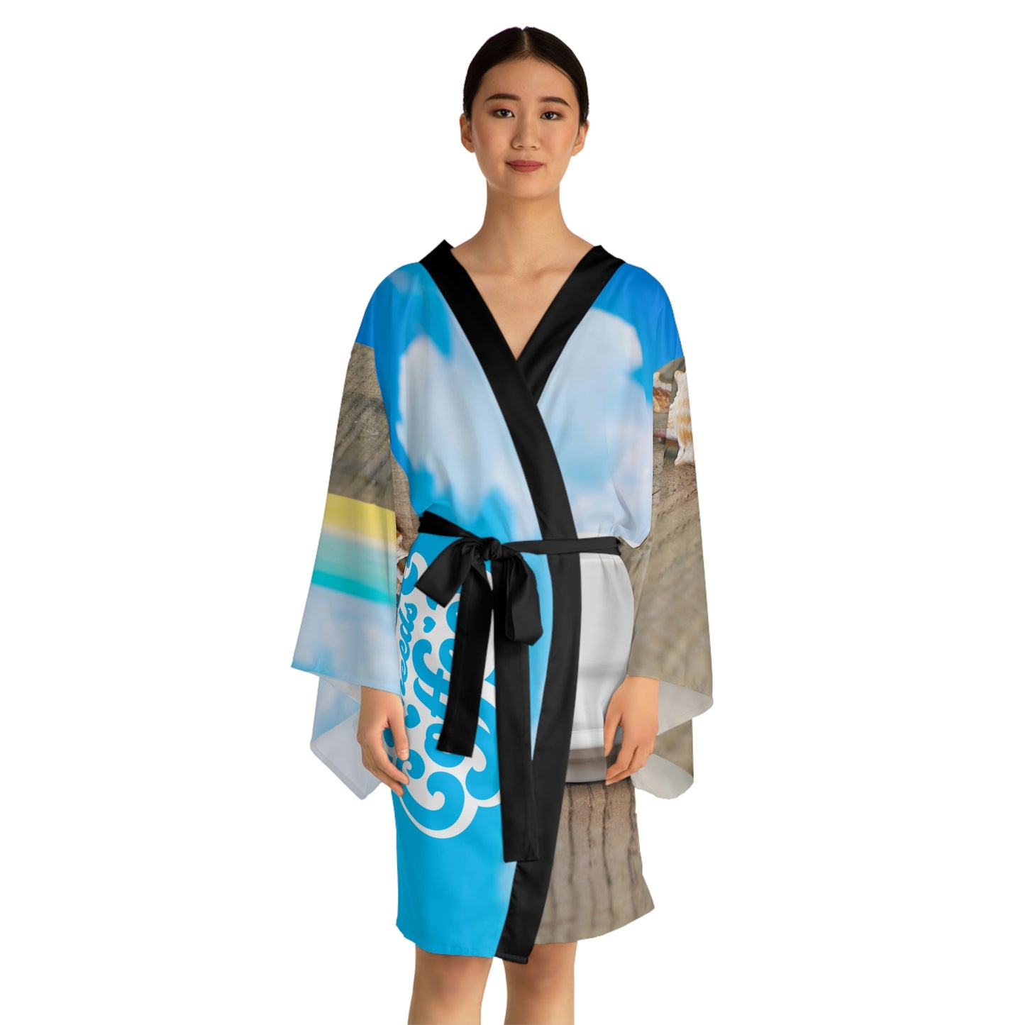 Coffee White Long Sleeve Kimono Robe (AOP)