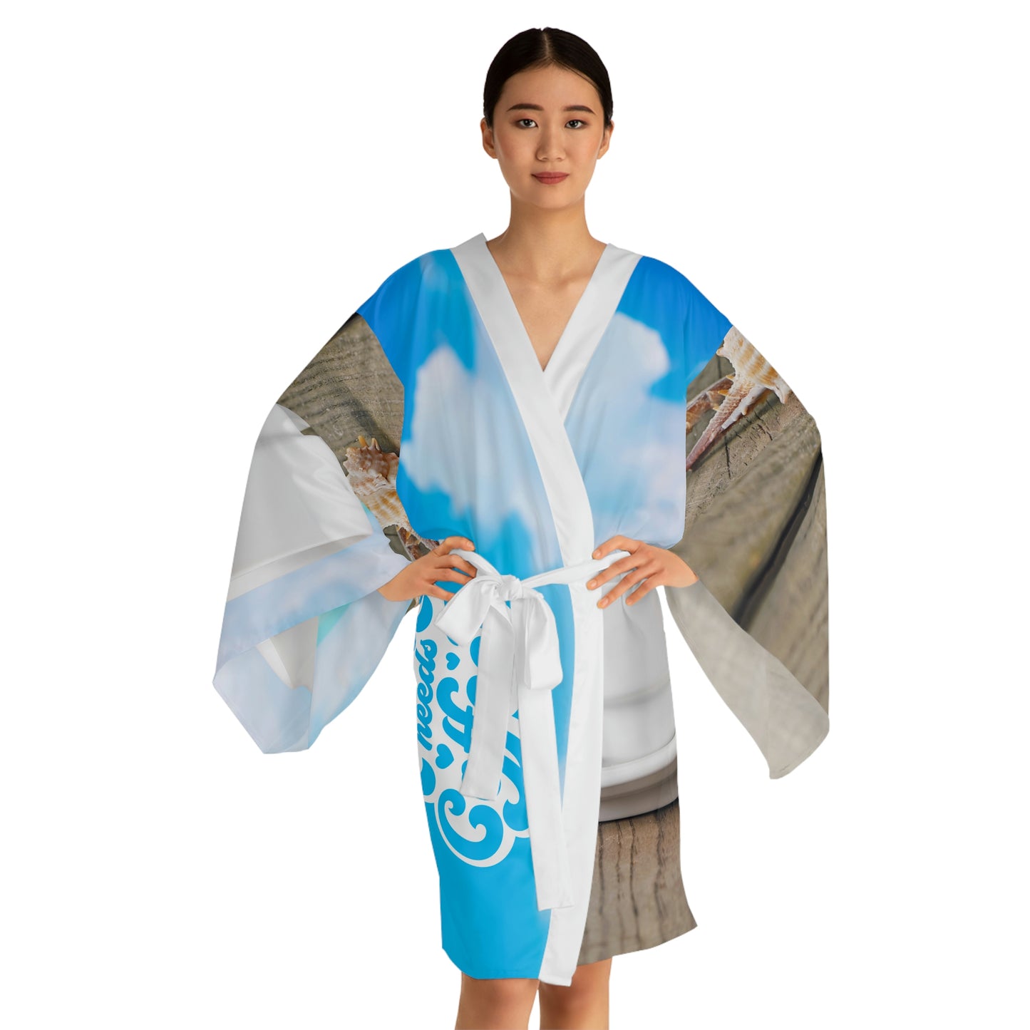 Coffee White Long Sleeve Kimono Robe (AOP)