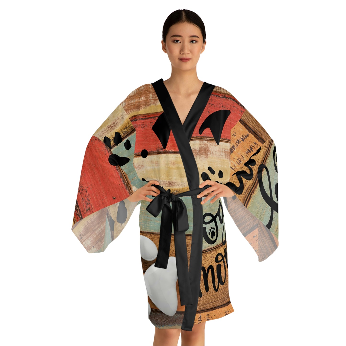 Wood Bone Long Sleeve Kimono Robe (AOP)