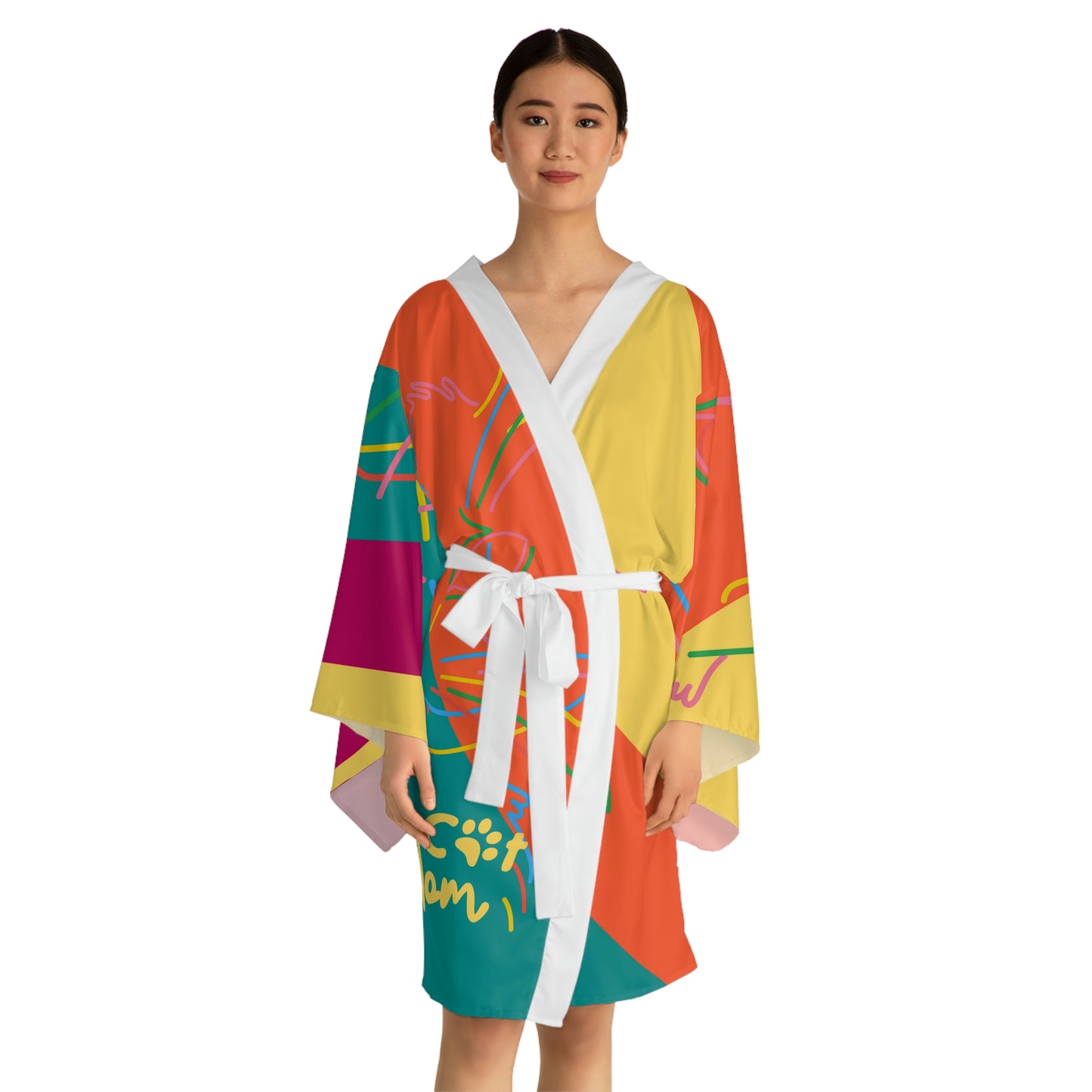 Cat Lines Long Sleeve Kimono Robe (AOP)