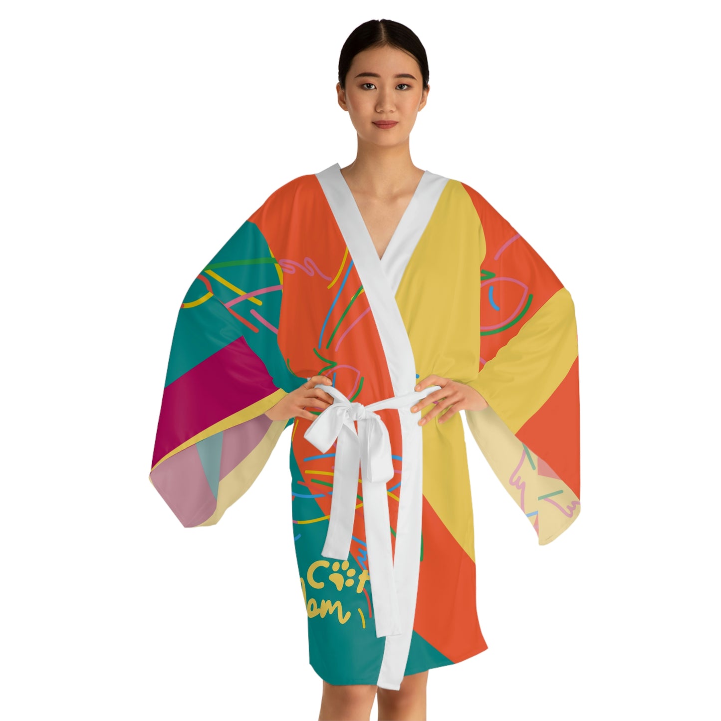 Cat Lines Long Sleeve Kimono Robe (AOP)