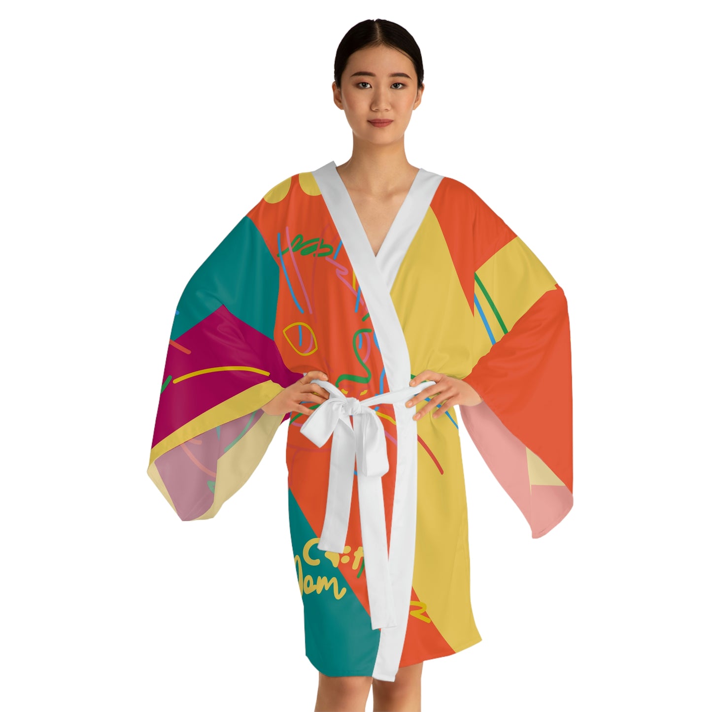 Here Kitty Long Sleeve Kimono Robe (AOP)