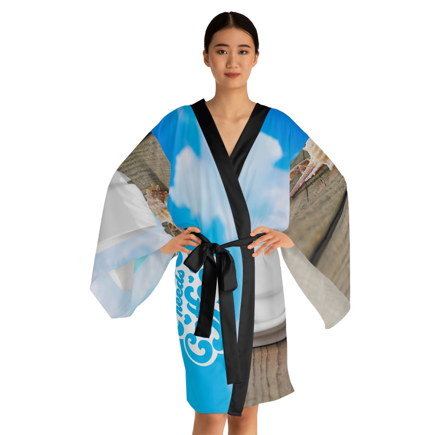 Coffee White Long Sleeve Kimono Robe (AOP)