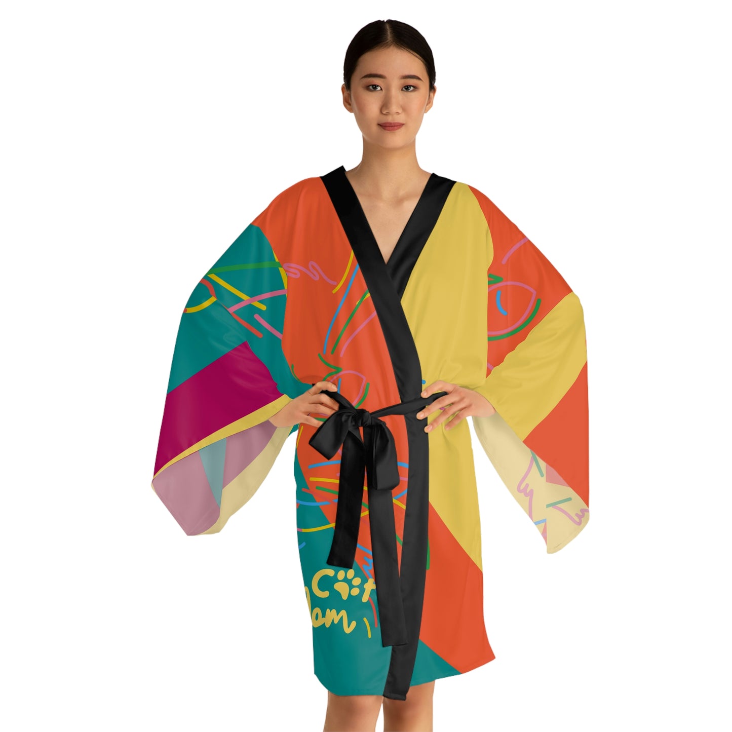 Cat Lines Long Sleeve Kimono Robe (AOP)