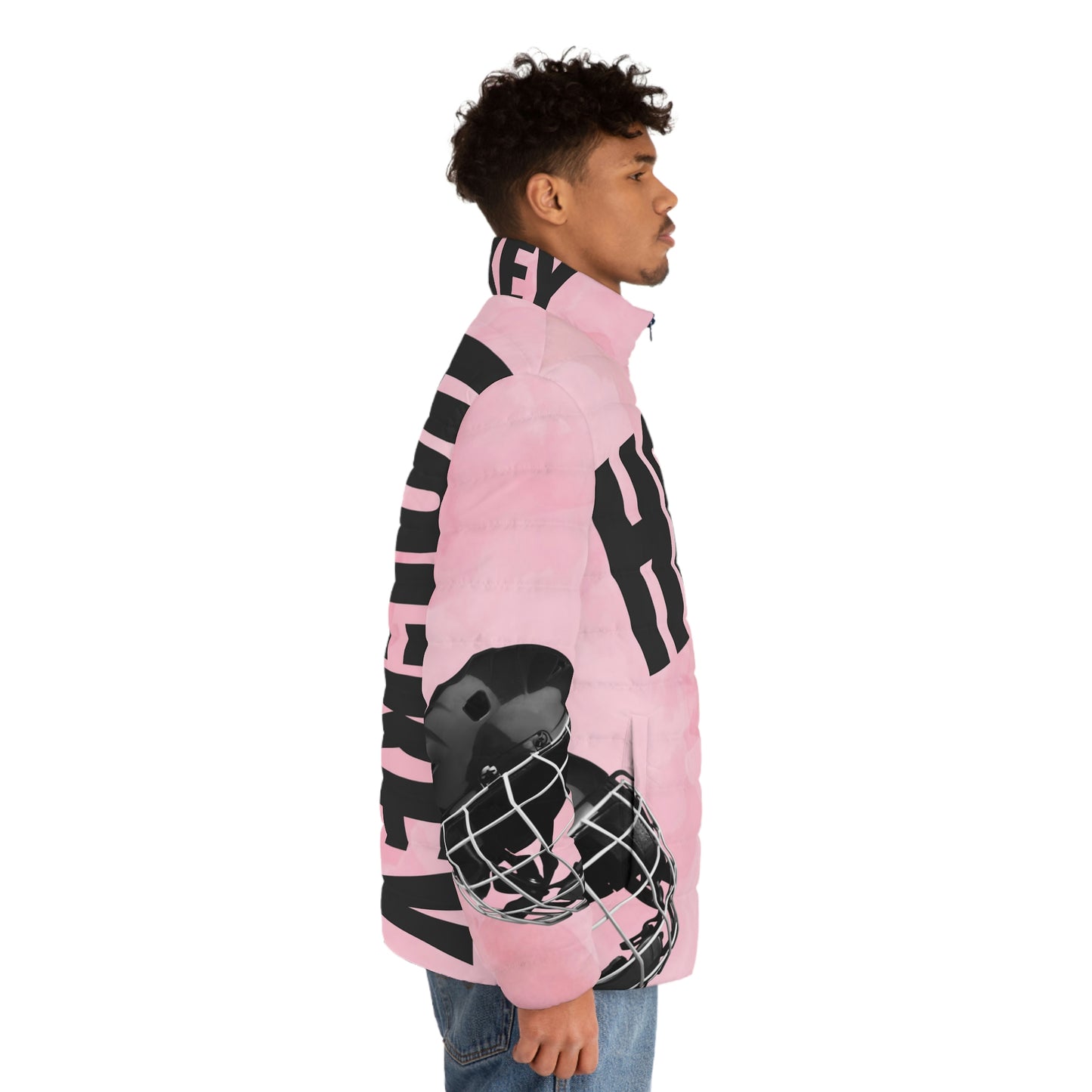 Pink Puck Men's Puffer Jacket (AOP)