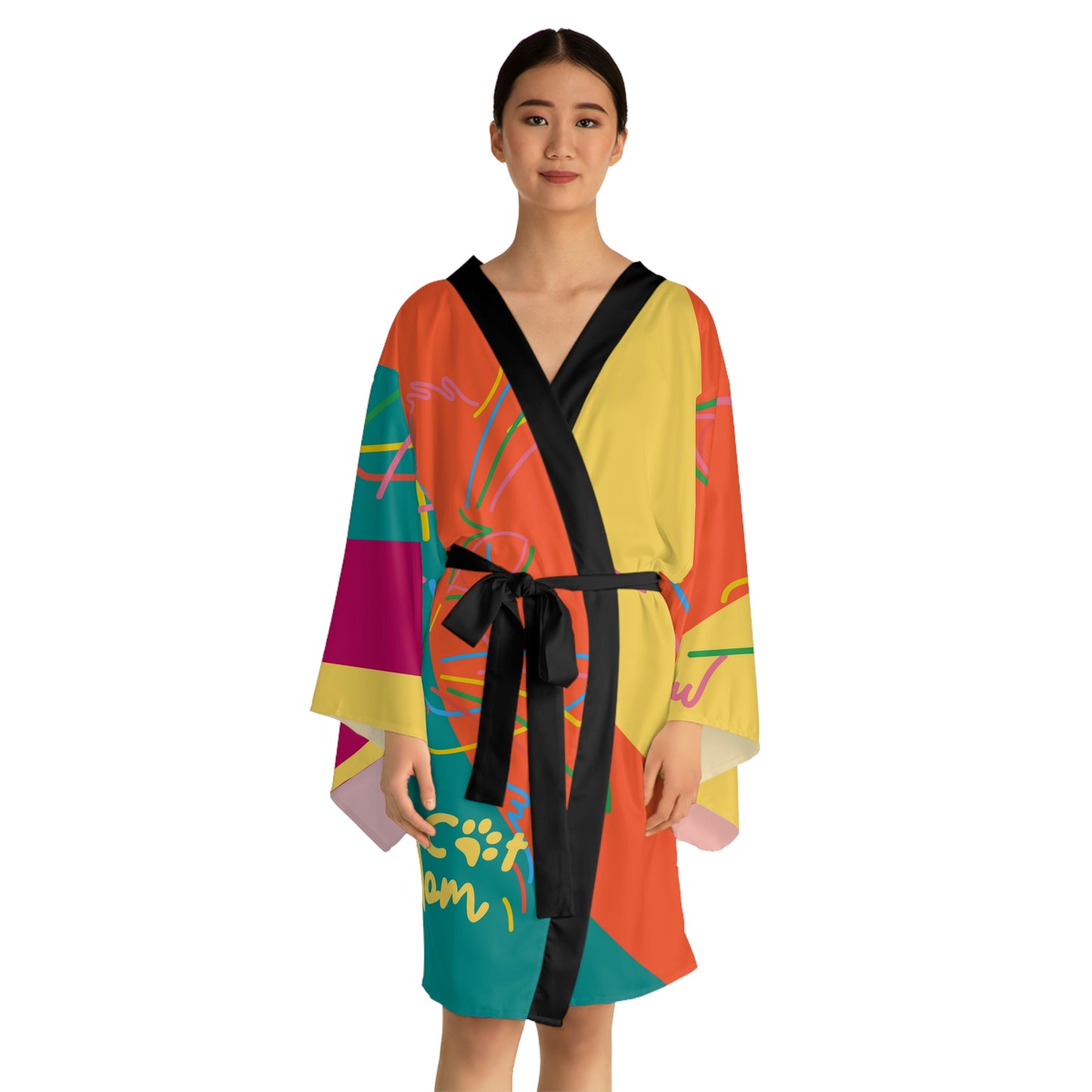 Cat Lines Long Sleeve Kimono Robe (AOP)