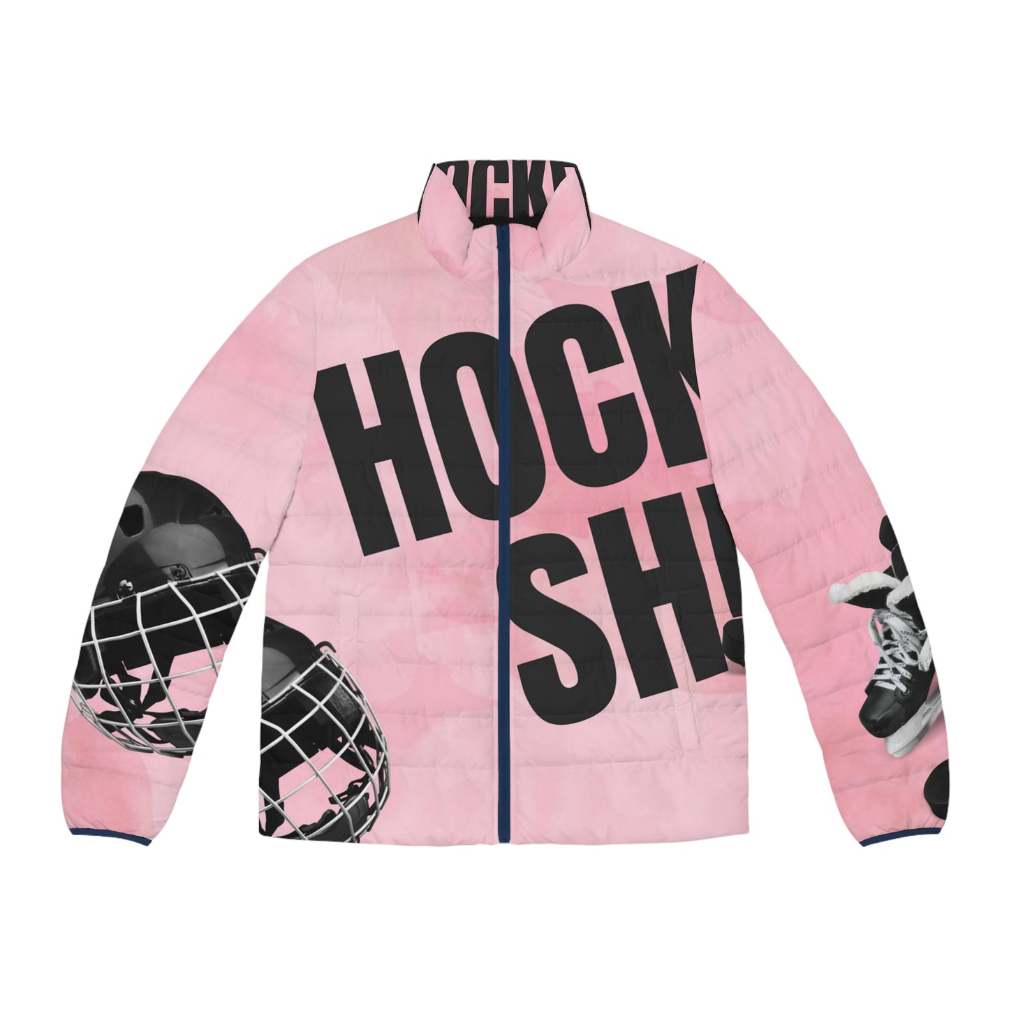 Pink Puck Men's Puffer Jacket (AOP)