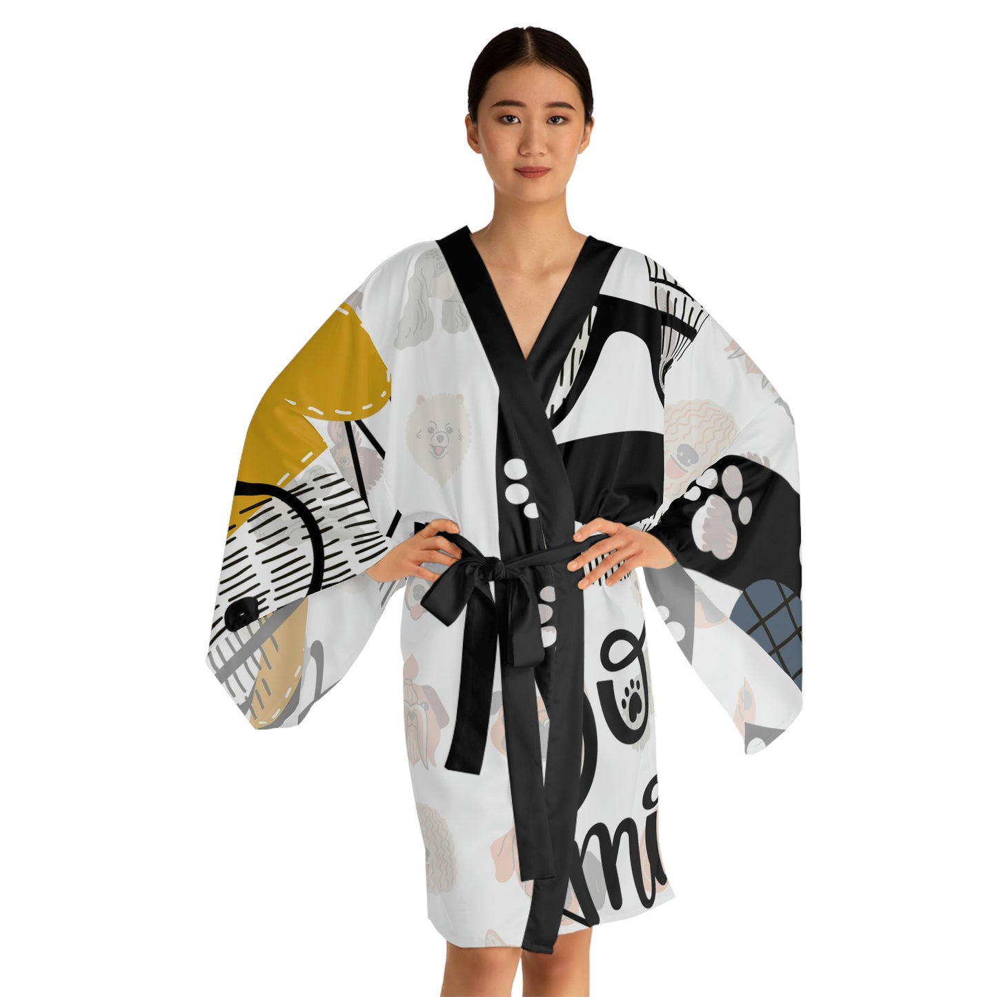 Dog Glasses Long Sleeve Kimono Robe (AOP)