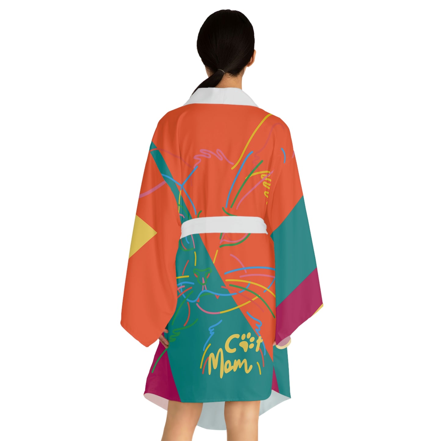 Cat Lines Long Sleeve Kimono Robe (AOP)