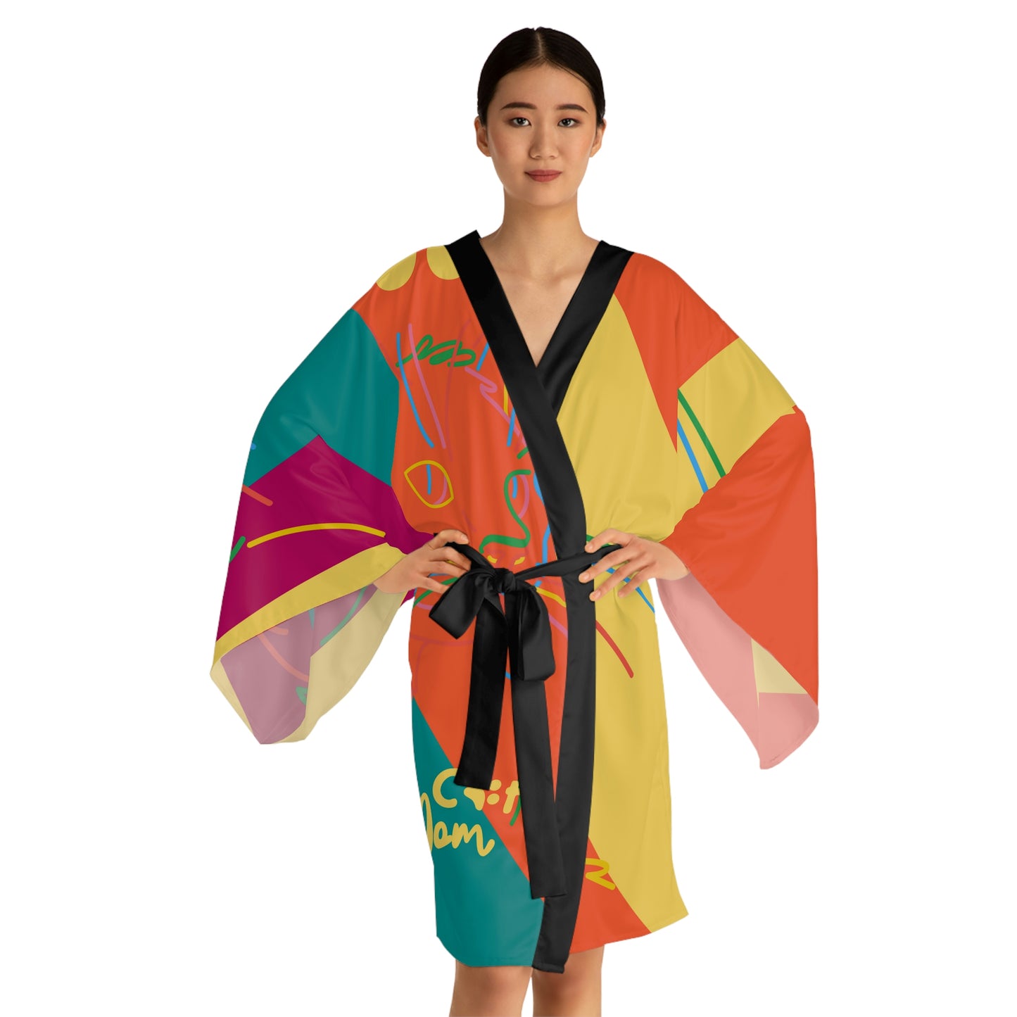 Here Kitty Long Sleeve Kimono Robe (AOP)