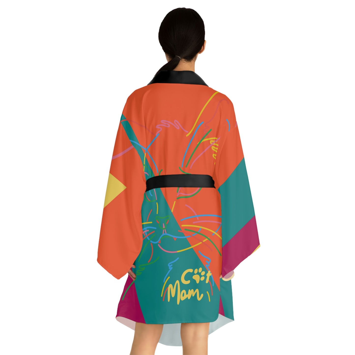 Cat Lines Long Sleeve Kimono Robe (AOP)